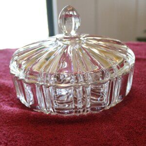 Anchor Hocking Fire King Clear Glass Round "OLD CAFE" Candy Dish with Lid